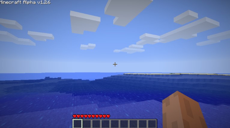 Eaglecraft Alpha 1.2.6 gameplay showing a blocky sandbox world with pixelated terrain