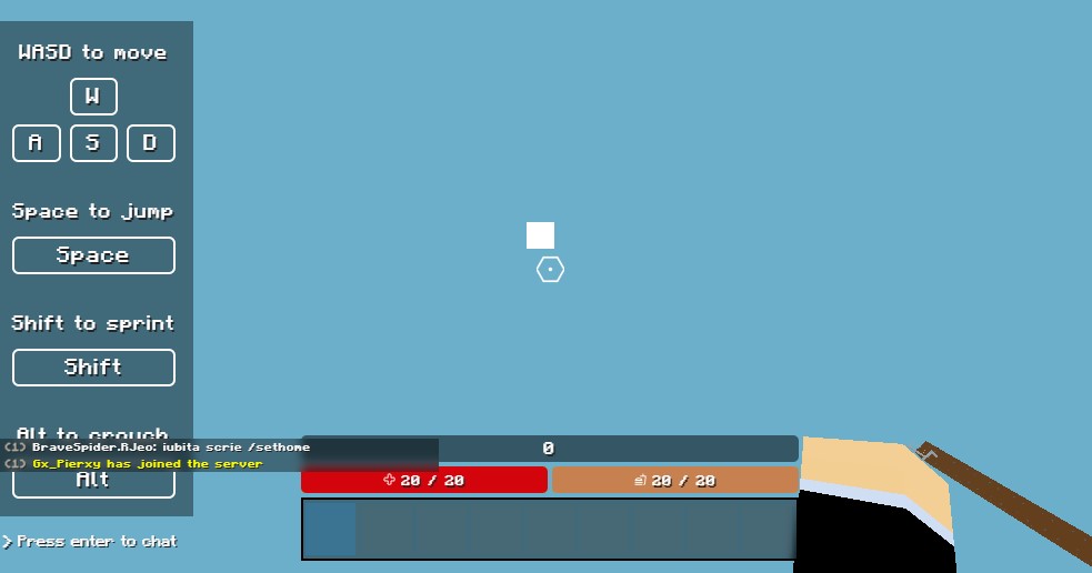 MiniBlox gameplay showing block-based characters, colorful voxel terrain
